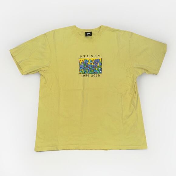Stussy 40th Anniversary Irises Graphic T-Shirt 1980–2020 Yellow Size Large 22x26 - Picture 1 of 3